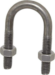 Made in USA - 5/16-18 UNC, 2-3/16" Long, Round U Bolt Clamp with No Mount Plate for 1/2" Pipe - 1-3/8" Thread Length, 1" Wide, Grade 304 Stainless Steel - Top Tool & Supply