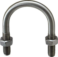 Made in USA - 5/16-18 UNC, 2-3/16" Long, Round U Bolt Clamp with No Mount Plate for 1" Pipe - 1" Thread Length, 1-1/2" Wide, Grade 304 Stainless Steel - Top Tool & Supply