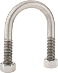 Made in USA - 3/8-16 UNC, 2-1/2" Long, Round U Bolt Clamp with No Mount Plate for 1" Pipe - 1-1/4" Thread Length, 1-1/2" Wide, Grade 304 Stainless Steel - Top Tool & Supply