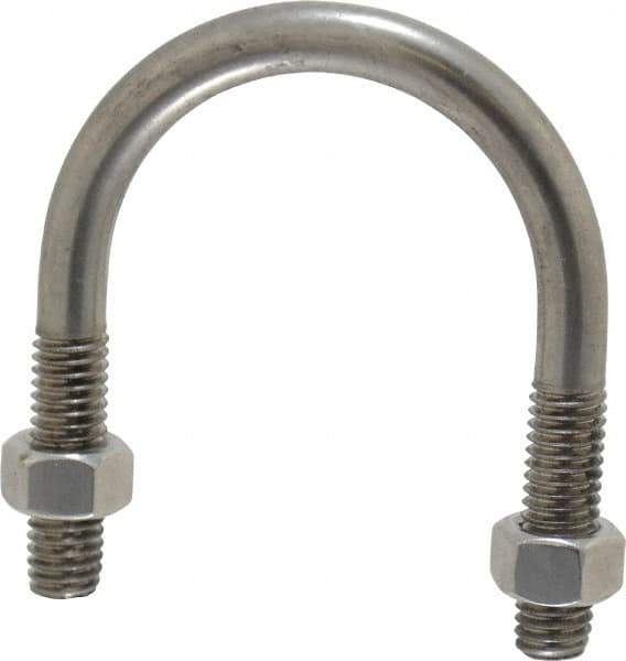 Made in USA - 3/8-16 UNC, 2-5/8" Long, Round U Bolt Clamp with No Mount Plate for 1-1/2" Pipe - 1-1/4" Thread Length, 2" Wide, Grade 304 Stainless Steel - Top Tool & Supply