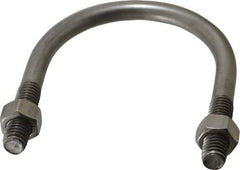 Made in USA - 3/8-16 UNC, 3-1/8" Long, Round U Bolt Clamp with No Mount Plate for 2" Pipe - 1-1/4" Thread Length, 2-1/2" Wide, Grade 304 Stainless Steel - Top Tool & Supply