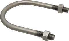 Made in USA - 1/2-13 UNC, 5" Long, Round U Bolt Clamp with No Mount Plate for 3" Pipe - 1-1/2" Thread Length, 3-1/2" Wide, Grade 304 Stainless Steel - Top Tool & Supply