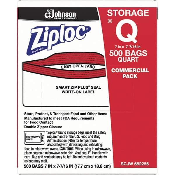 Ziploc - 500 Piece, 1 Quart Capacity, 8 Inch Long x 7 Inch Wide, Ziploc Storage Bag - 1.75 mil Thick, Rectangle Clear Plastic - Top Tool & Supply