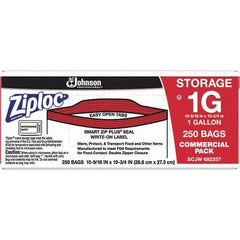 Ziploc - 250 Piece, 1 Gallon Capacity, 10-3/4 Inch High x 10-9/16 Inch Wide, Ziploc Storage Bag - 1.75 mil Thick, Rectangle Clear Plastic - Top Tool & Supply