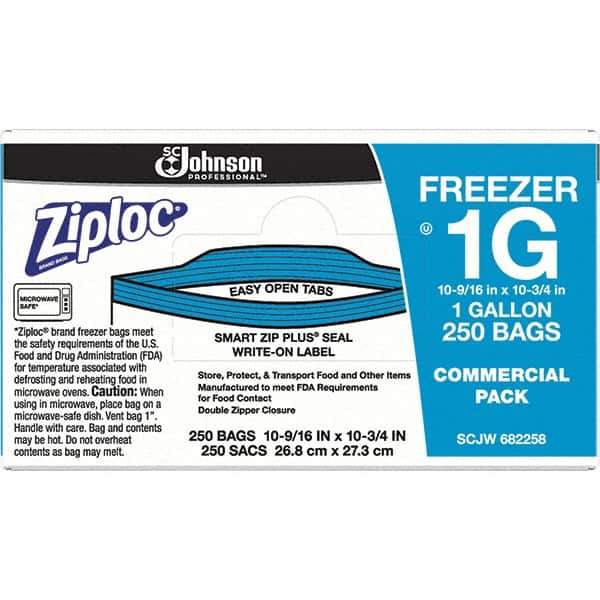 Ziploc - 250 Piece, 1 Gallon Capacity, 11 Inch Long x 10-1/2 Inch Wide, Ziploc Freezer Bag - 2.7 mil Thick, Rectangle Clear Plastic - Top Tool & Supply