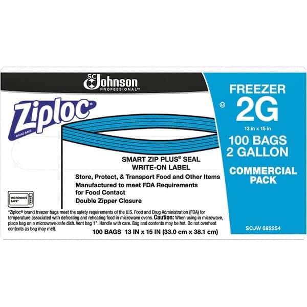 Ziploc - 100 Piece, 2 Gallon Capacity, 13 Inch Long x 15-1/2 Inch Wide, Ziploc Freezer Bag - 2.7 mil Thick, Rectangle Clear Plastic - Top Tool & Supply