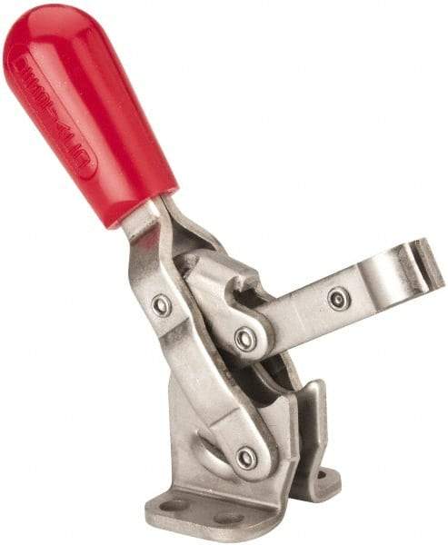 De-Sta-Co - 250 Lb Holding Capacity, Vertical Handle, Manual Hold Down Toggle Clamp - 65° Handle Movement, 105° Bar Opening, Solid Bar, Flanged Base, Electro-Plated Zinc, Stainless Steel - Top Tool & Supply