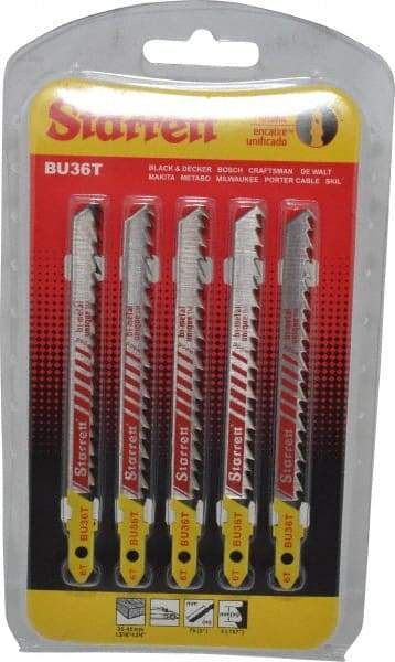 Starrett - 4" Long, 6 Teeth per Inch, Bi-Metal Jig Saw Blade - Toothed Edge, 5/16" Wide x 0.05" Thick, U-Shank, Ground Taper Tooth Set - Top Tool & Supply