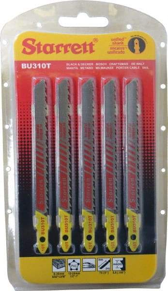 Starrett - 4" Long, 10 Teeth per Inch, Bi-Metal Jig Saw Blade - Toothed Edge, 5/16" Wide x 0.05" Thick, U-Shank, Ground Taper Tooth Set - Top Tool & Supply