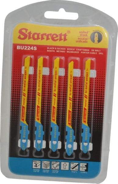 Starrett - 3" Long, 24 Teeth per Inch, Bi-Metal Jig Saw Blade - Toothed Edge, 3/16" Wide x 0.04" Thick, U-Shank, Wavy Tooth Set - Top Tool & Supply