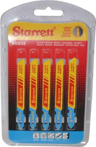 Starrett - 3" Long, 32 Teeth per Inch, Bi-Metal Jig Saw Blade - Toothed Edge, 5/16" Wide x 0.04" Thick, U-Shank, Wavy Tooth Set - Top Tool & Supply