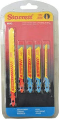 Starrett - 5 Piece, 3" to 5" Long, 10-14 to 32 Teeth per Inch, Bi-Metal Jig Saw Blade Set - Toothed Edge, 3/16" to 3/8" Wide, 0.04" to 0.04" Thick, U-Shank - Top Tool & Supply