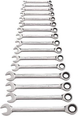 GearWrench - 16 Piece, 8mm to 24mm, 12 Point Combination Wrench Set - Metric Measurement Standard, Full Polish Chrome Finish - Top Tool & Supply