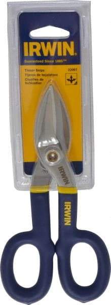 Irwin - 1-1/2" Length of Cut, Straight Pattern Tinner's Snip - 7" OAL, Vinyl Handle, 24 AWG Steel Capacity - Top Tool & Supply