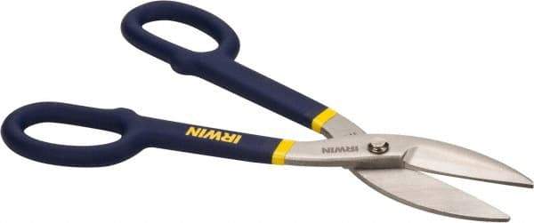 Irwin - 2-3/4" Length of Cut, Straight Pattern Tinner's Snip - 12-3/4" OAL, Vinyl Handle, 20 AWG Steel Capacity - Top Tool & Supply