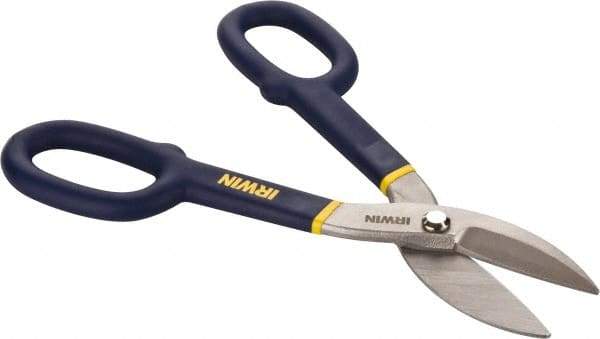 Irwin - 2" Length of Cut, Straight Pattern Tinner's Snip - 10" OAL, Vinyl Handle, 24 AWG Steel Capacity - Top Tool & Supply