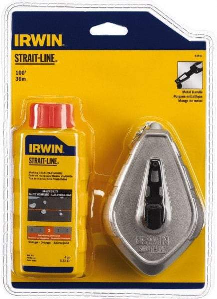 Irwin - 100' Long Reel & Chalk Set - Orange, Includes (1) 4 oz High Visibility Orange Chalk (1:1) & (1) Aluminum Reel - Top Tool & Supply