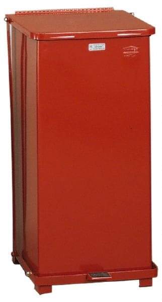 Rubbermaid - 24 Gal Square Unlabeled Trash Can - 30" High x 15" Long x 15" Wide, Red, Steel - Top Tool & Supply