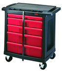 5 Dwr Mobile Work Center. Work surface supports 250 lbs. Built-in cord wrap - Lockable casters. Locking bar - Top Tool & Supply