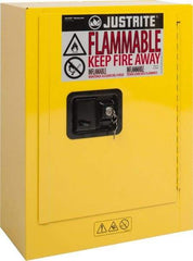 Justrite - 1 Door, 1 Shelf, Yellow Steel Space Saver Safety Cabinet for Flammable and Combustible Liquids - 22" High x 17" Wide x 8" Deep, Manual Closing Door, 2 Gal Capacity - Top Tool & Supply