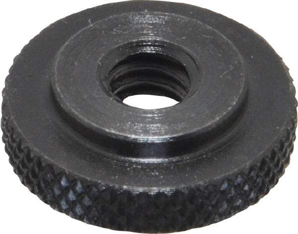 Gibraltar - 1/4-20" UNC Thread, Black Oxide Finish, Steel Round Knurled Check Nut - 7/32" Overall Height, 3/4" Head Diam, 1/2" Base Diam - Top Tool & Supply