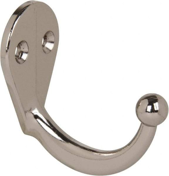 National Mfg. - 1" Wide x 1-3/4" High x 0.13" Thick, Single Prong Robe Hook - 1-3/4" Projection, Nickel Plated - Top Tool & Supply