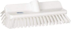 Vikan - 1-1/2" Bristle Length, Polyester Cleaning & Finishing Brush - 9-5/8" Long x 5" Wide Head, 10" OAL, European Threaded Handle, White, Polypropylene Block - Top Tool & Supply