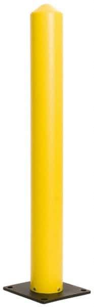 Eagle - 5" Diam x 42" High, Yellow High Density Polyethylene Bollard - 10" Wide x 10" Long Mounting Plate, 5 Lb - Top Tool & Supply