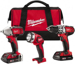 Milwaukee Tool - 18 Volt Cordless Tool Combination Kit - Includes 1/2" Compact Drill/Driver & 3/8" Compact Impact Wrench, Lithium-Ion Battery Included - Top Tool & Supply