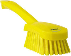 Vikan - 1.3" Bristle Length, Polyester Scrub Brush - 4-1/4" Long x 2-3/4" Wide Head, 10" OAL, Yellow, Polypropylene Block - Top Tool & Supply