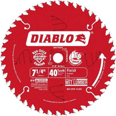 Freud - 7-1/4" Diam, 5/8" Arbor Hole Diam, 40 Tooth Wet & Dry Cut Saw Blade - Carbide-Tipped, Standard Round Arbor - Top Tool & Supply