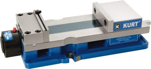 Kurt - 6" Jaw Width, 9" Jaw Opening Capacity, Horizontal Stationary Machine Vise - Hydraulic Operation, 1 Station, 20.568" Long x 4.86" High x 1-47/64" Deep, 1.735" Jaw Height, 12,600 Lb Max Clamp Force, Ductile Iron - Top Tool & Supply