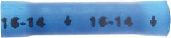 3M - 16 to 14 AWG Compatible, Vinyl Fully Insulated, Crimp-On Butt Splice Terminal - 2 Wire Entries, 1.08" OAL, Blue - Top Tool & Supply