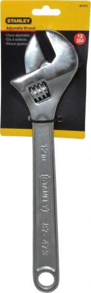 Stanley - 1-1/2" Jaw Capacity, 12" Standard Adjustable Wrench - Chrome Vanadium Steel, Chrome Finish, 12-1/4" OAL - Top Tool & Supply