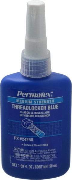 Permatex - 50 mL Bottle, Blue, Medium Strength Liquid Threadlocker - Series 242, 24 hr Full Cure Time, Hand Tool Removal - Top Tool & Supply