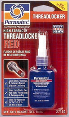 Permatex - 10 mL Bottle, Red, High Strength Liquid Threadlocker - Series 271, 24 hr Full Cure Time, Hand Tool, Heat Removal - Top Tool & Supply