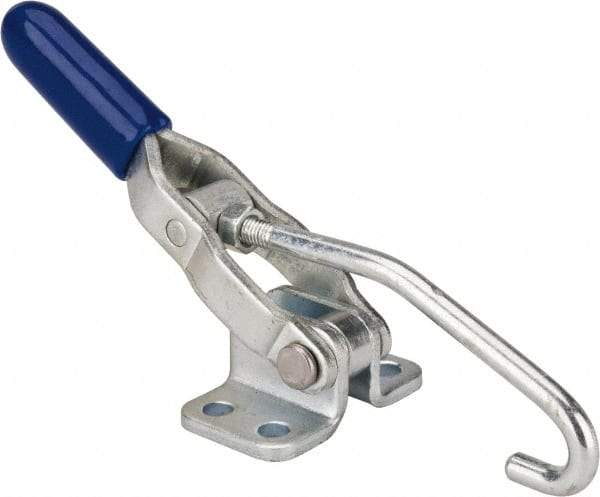 Gibraltar - 200 Lb Capacity, Horizontal, J Hook, Flanged Base, Carbon Steel Pull Action Latch Clamp - 2.35" Drawing Movement, 6.01" OAL, Straight Handle - Top Tool & Supply