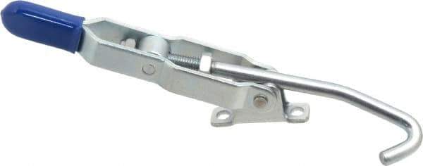 Gibraltar - 375 Lb Capacity, Horizontal, J Hook, Right Flanged Base, Carbon Steel Pull Action Latch Clamp - 4" Drawing Movement, 8.82" OAL, Thumb Handle - Top Tool & Supply