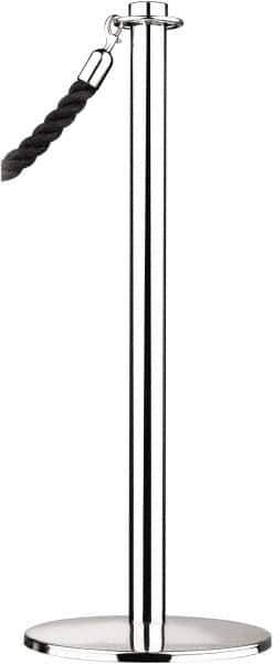 Tensator - 34" High, 2" Pole Diam, Barrier Post Base - 14" Base Diam, Round Stainless Steel Base, Polished Chrome (Color) Steel Post, For Outdoor Use - Top Tool & Supply