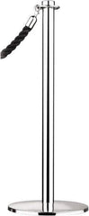 Tensator - 34" High, 2" Pole Diam, Barrier Post Base - 14" Base Diam, Round Stainless Steel Base, Polished Chrome (Color) Steel Post, For Outdoor Use - Top Tool & Supply