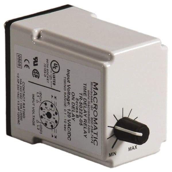 Macromatic - 8 Pin, Multiple Range DPDT Time Delay Relay - 10 Contact Amp, 240 VAC, Knob - Top Tool & Supply