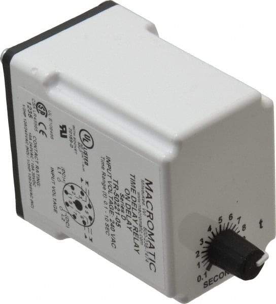 Macromatic - 8 Pin, Multiple Range DPDT Time Delay Relay - 10 Contact Amp, 240 VAC, Knob - Top Tool & Supply