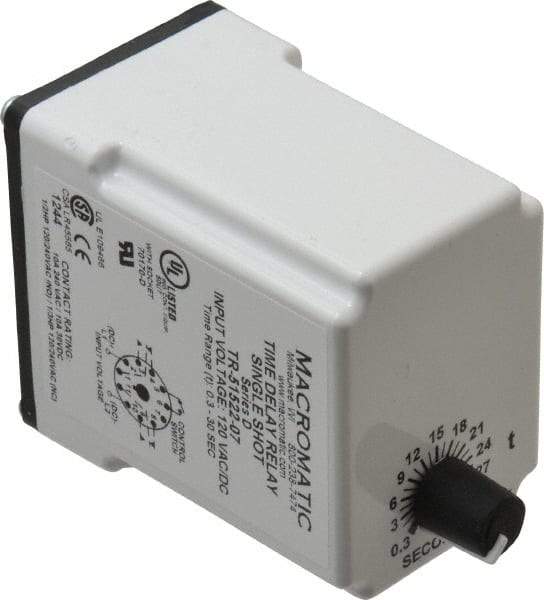 Macromatic - 11 Pin, Multiple Range DPDT Time Delay Relay - 10 Contact Amp, 120 VAC/VDC, Knob - Top Tool & Supply