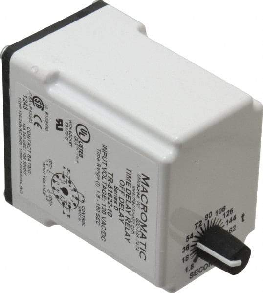 Macromatic - 11 Pin, Multiple Range DPDT Time Delay Relay - 10 Contact Amp, 120 VAC/VDC, Knob - Top Tool & Supply