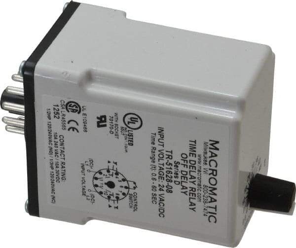 Macromatic - 11 Pin, Multiple Range DPDT Time Delay Relay - 10 Contact Amp, 24 VAC/VDC, Knob - Top Tool & Supply