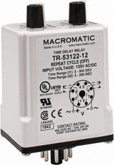 Macromatic - 8 Pin, Multiple Range DPDT Time Delay Relay - 10 Contact Amp, 120 VAC/VDC, Knob - Top Tool & Supply