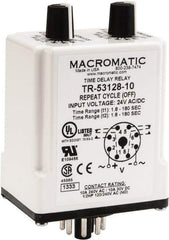 Macromatic - 8 Pin, Multiple Range DPDT Time Delay Relay - 10 Contact Amp, 24 VAC/VDC, Knob - Top Tool & Supply