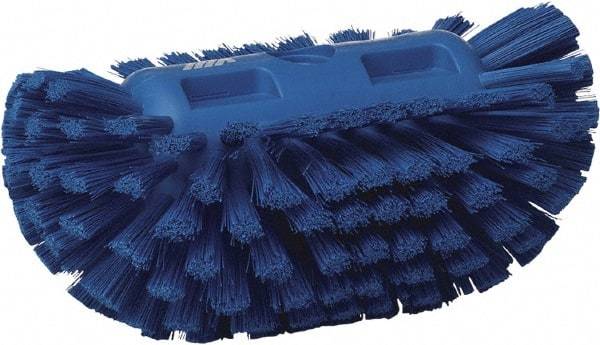 Vikan - 1-1/2" Bristle Length, Polyester Utility Scrub Brush - 5-1/2" Wide Head, 8" OAL, European Threaded Handle, Blue, Polypropylene Block - Top Tool & Supply