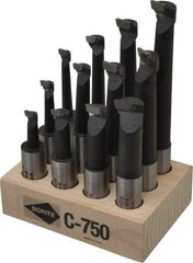 Borite - 7/16 to 13/16" Min Diam, 1-1/8 to 4-1/2" Max Depth, 3/4" Shank Diam, 3-1/8 to 6-1/2" OAL Boring Bar Set - C6 Carbide Tipped, Black Oxide Finish, Right Hand Cut, 12 Piece Set - Exact Industrial Supply