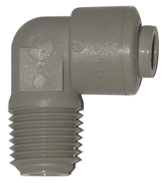 Parker - 1/4" Outside Diam, 1/4 NPTF, Acetal Push-to-Connect Tube Male Swivel Elbow - 300 Max psi, Gray - Top Tool & Supply